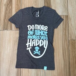 Johnny Cupcakes Dark Gray Tee with White and Light Blue Design